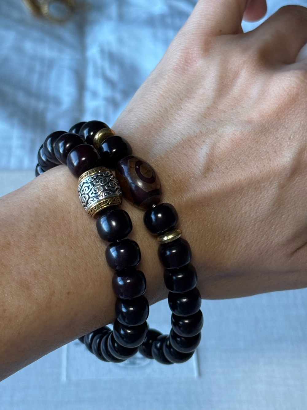Double Strand Beaded Bracelet Black Tibetan Bodhi Seed